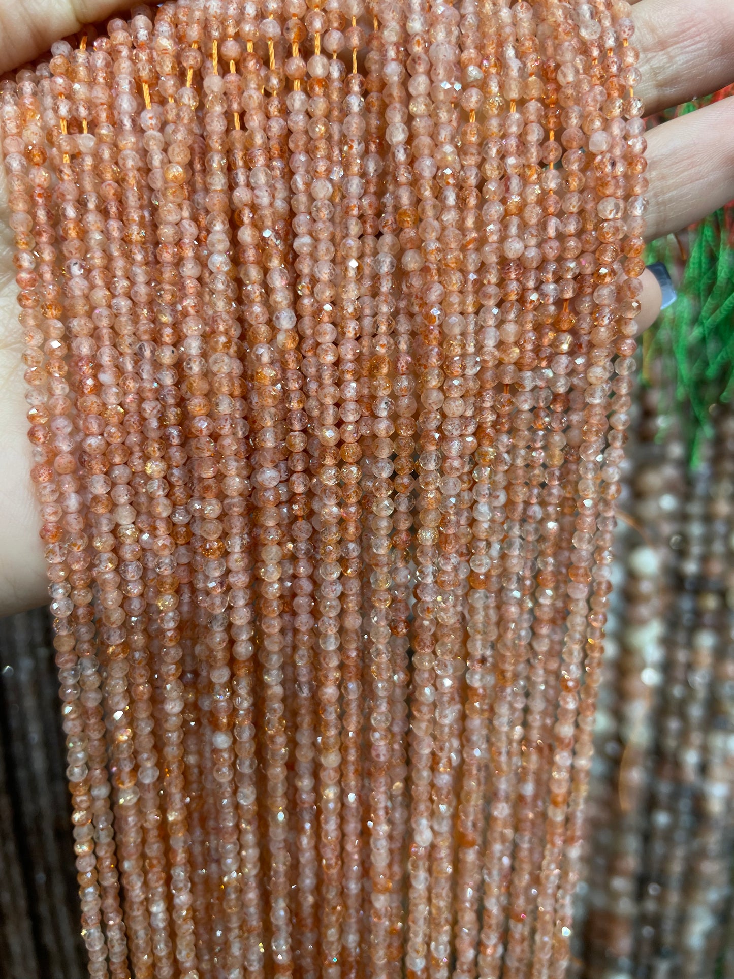 high quality faceted sunstone strand 2mm