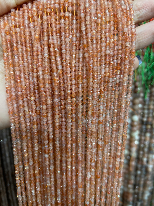 high quality faceted sunstone strand 2mm