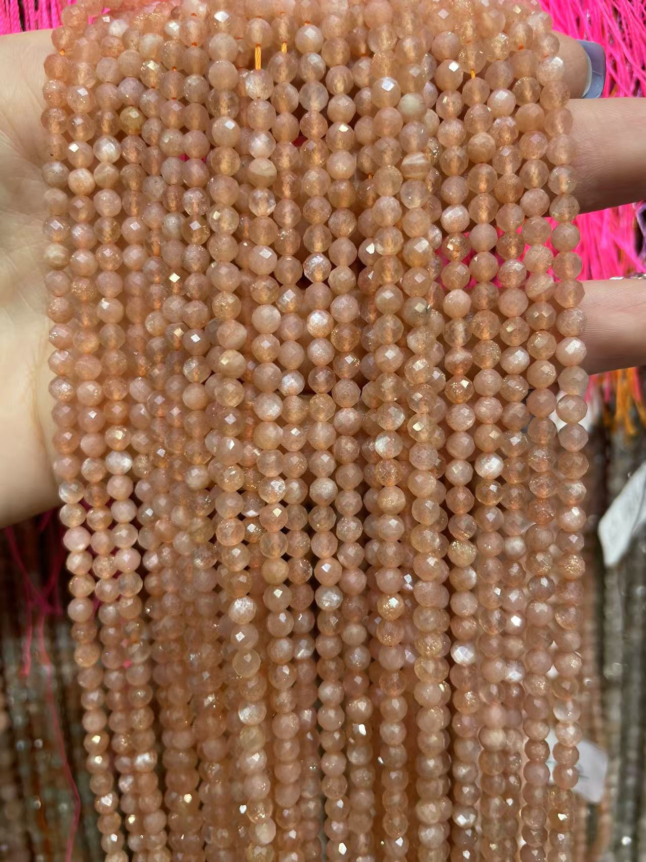 faceted sunstone strand 3mm