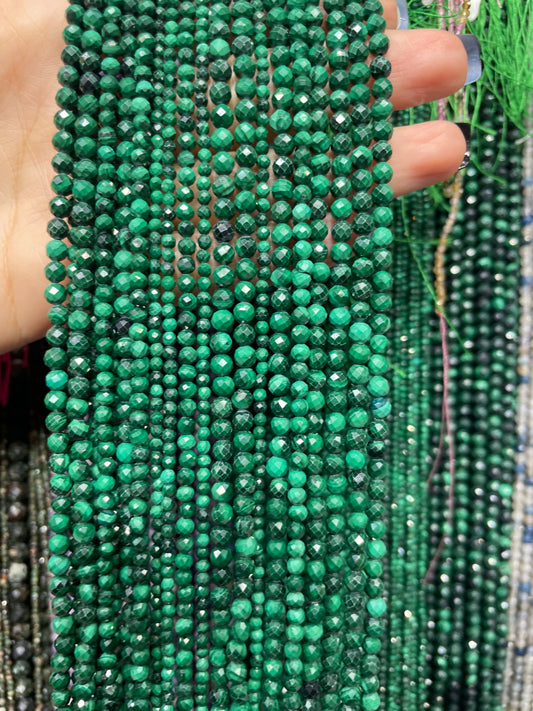 faceted natural malachite strand