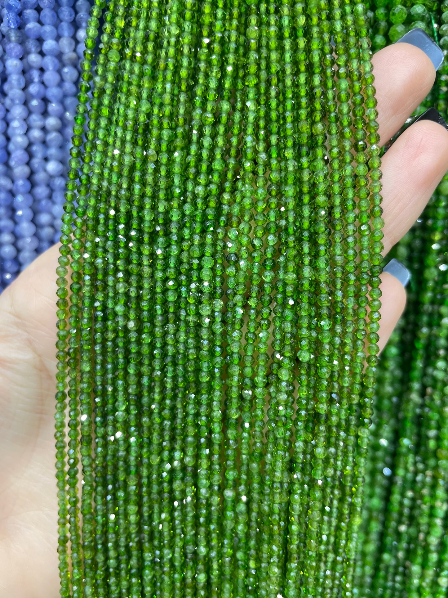 high quality natural faceted diopside strand