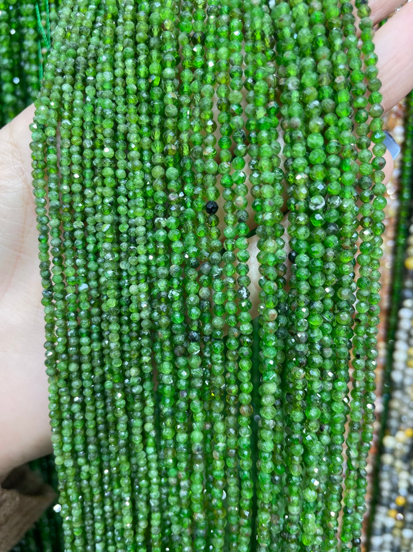 natural faceted diopside strand