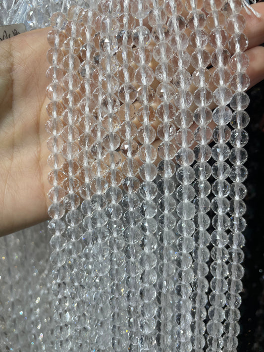 natural faceted clear quartz strand