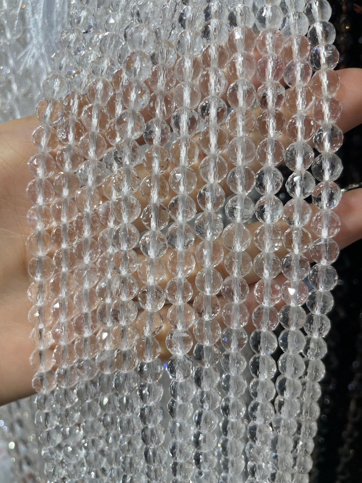 natural faceted clear quartz strand