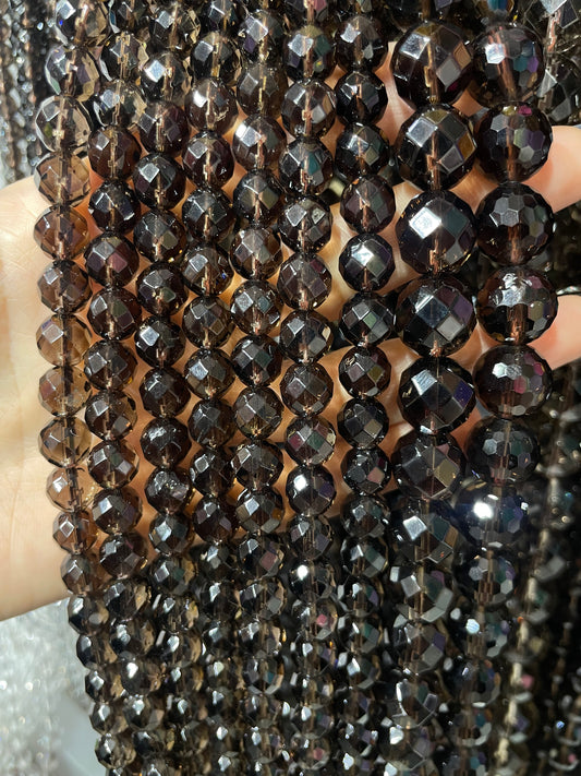 faceted natural smoky quartz strand