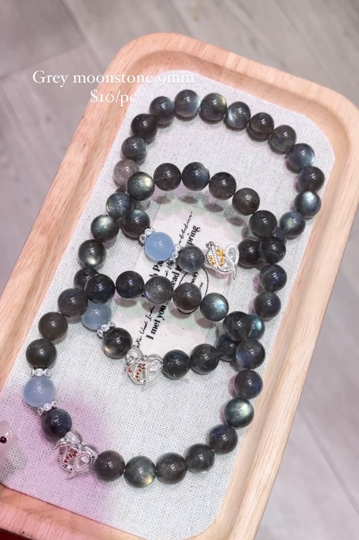 natural grey moonstone bracelet 9mm