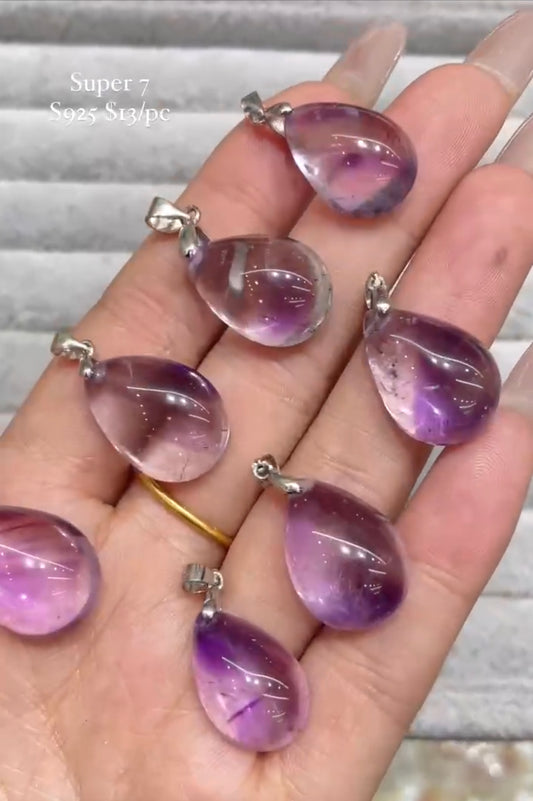 S925 teardrop super seven pendant