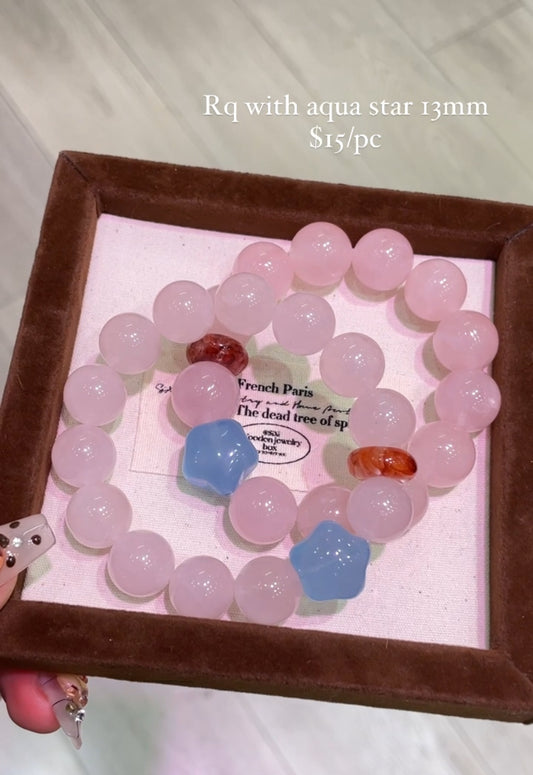 rose quartz with aquamarine star 13mm