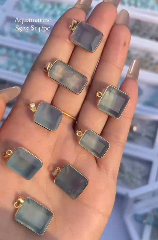S925 natural aquamarine pendant
