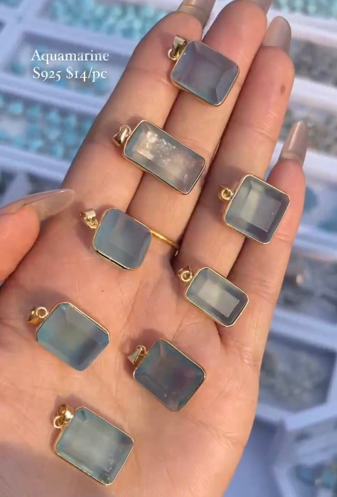 S925 natural aquamarine pendant