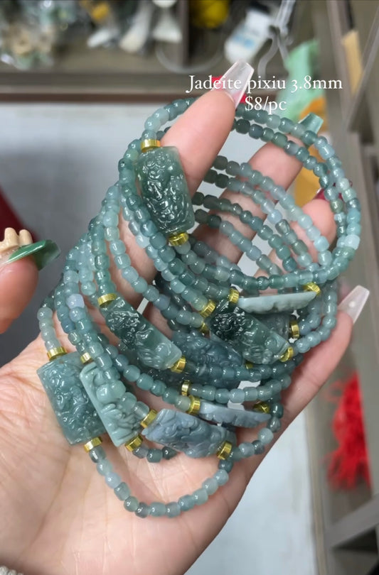 blue water jade bracelet with pixiu, bead size 3.8mm