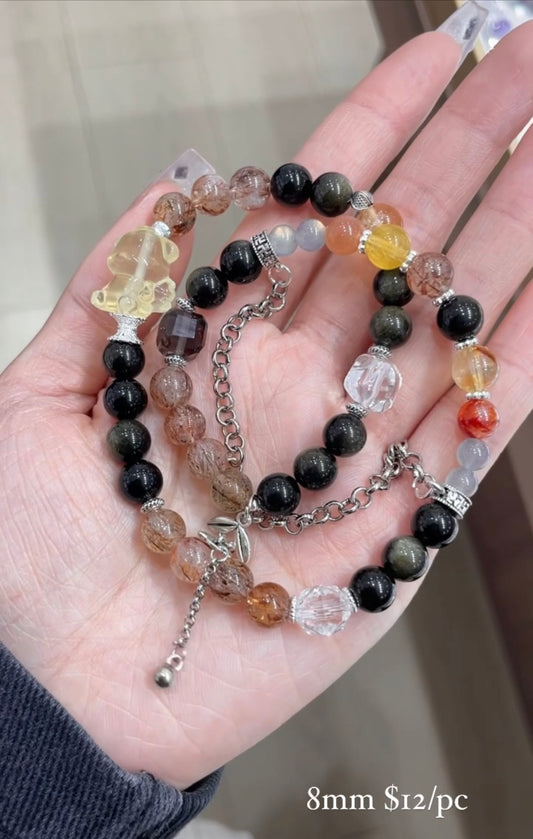 mixed material 2 wraps bracelet 8mm