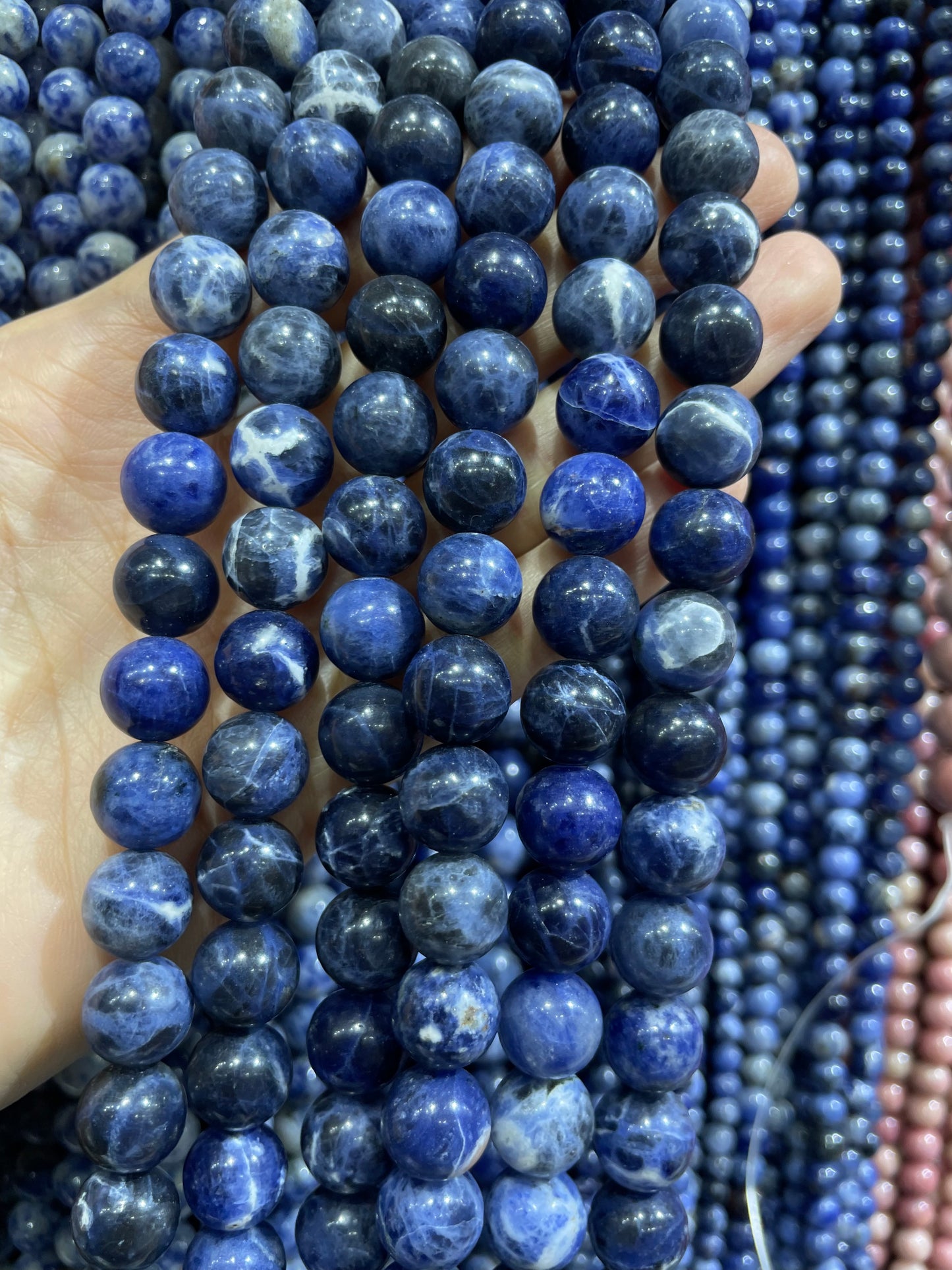 natural blue sodalite strand