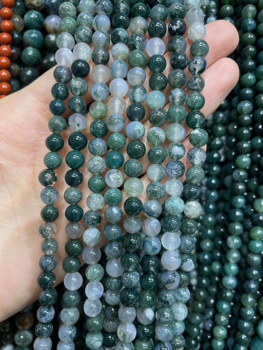 transparent moss agate strand 6mm
