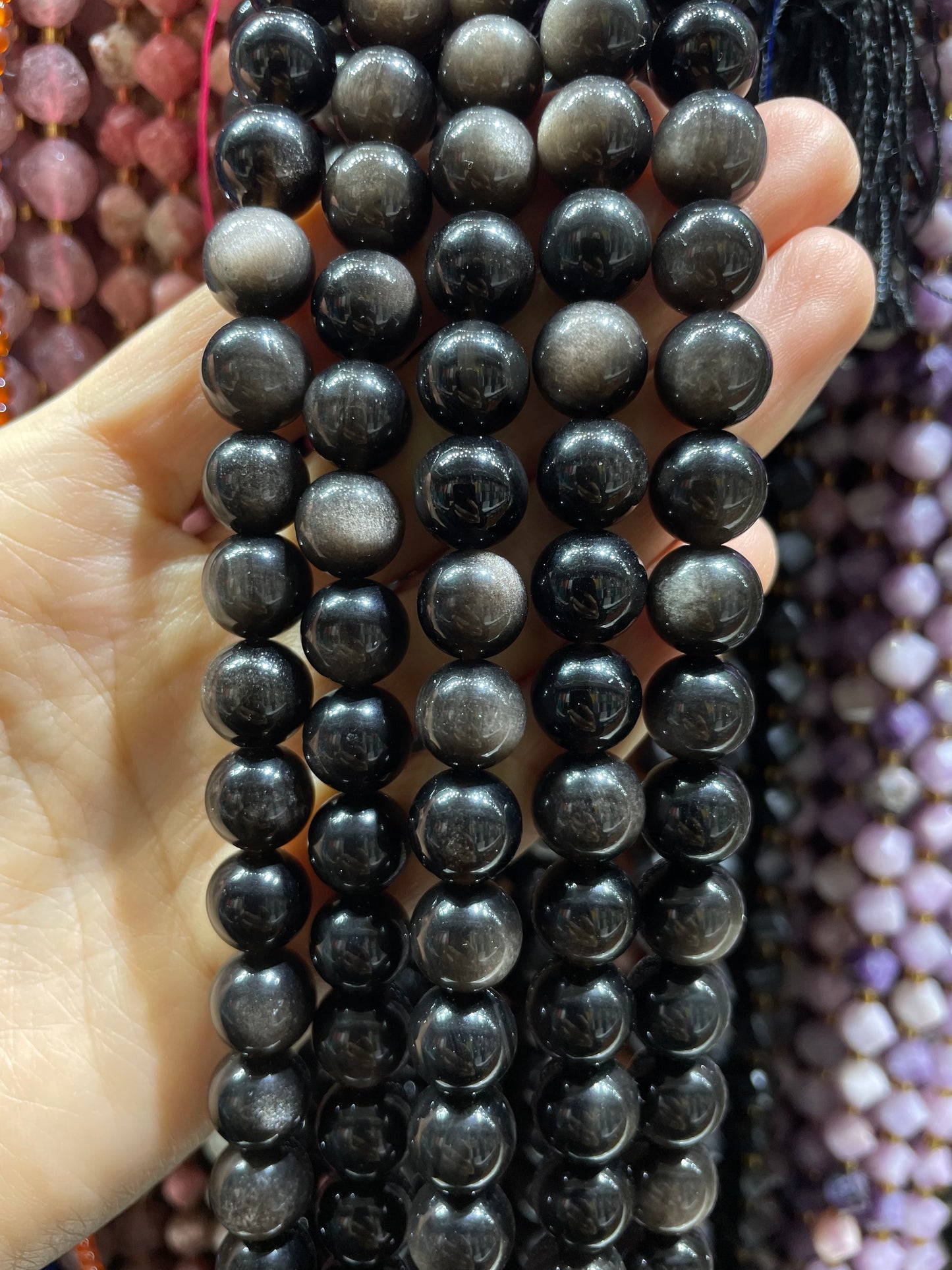 double flash silver obsidian strand