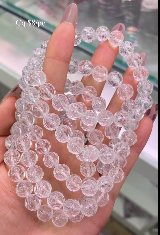 Lotus carved clear quartz bracelet