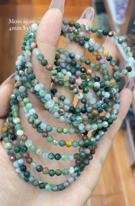 faceted moss agate 4mm bracelet