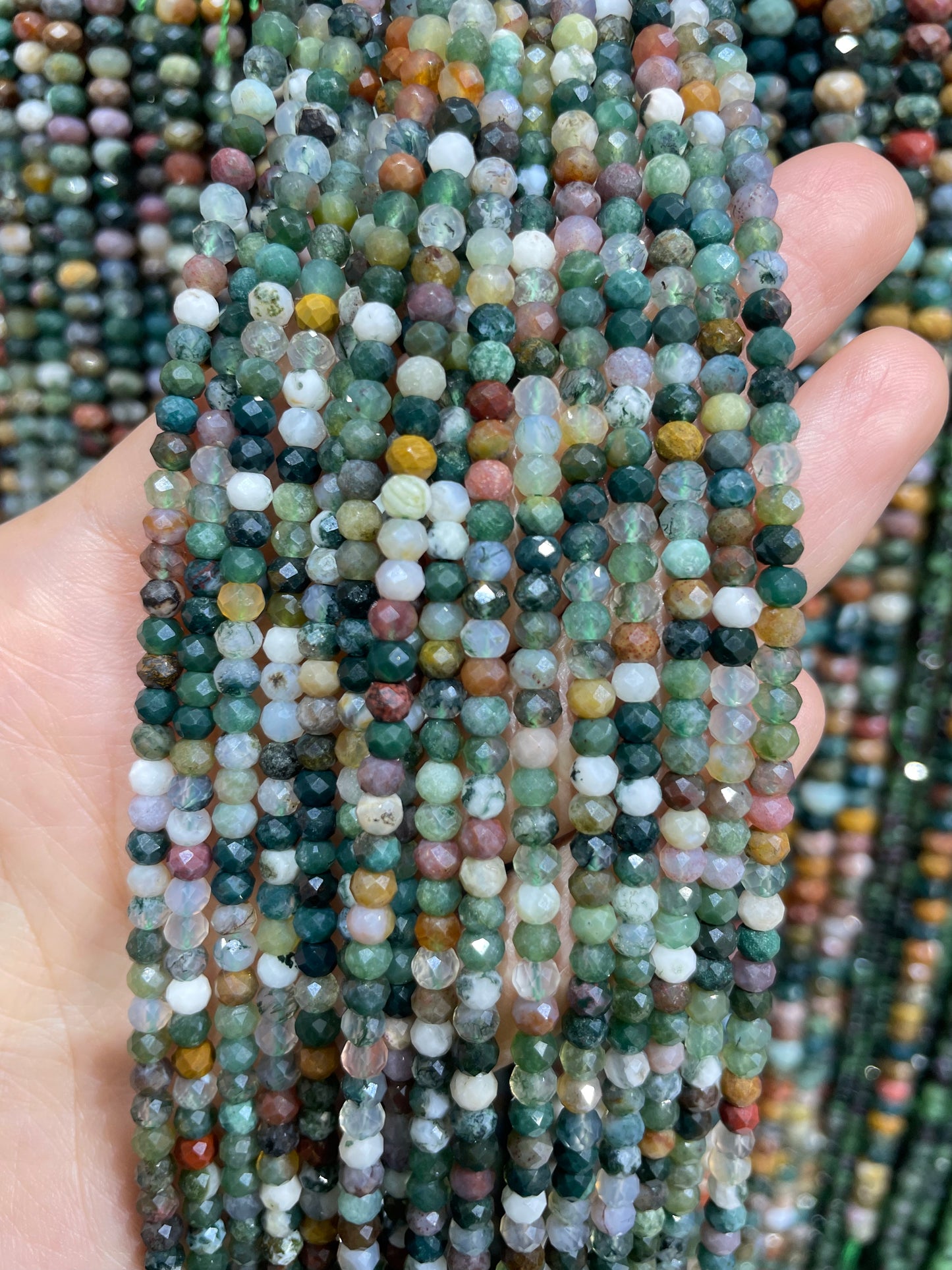 Indian faceted moss agate strand 3*4mm