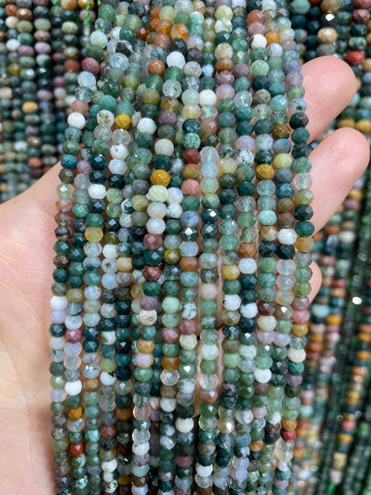 Indian faceted moss agate strand 3*4mm