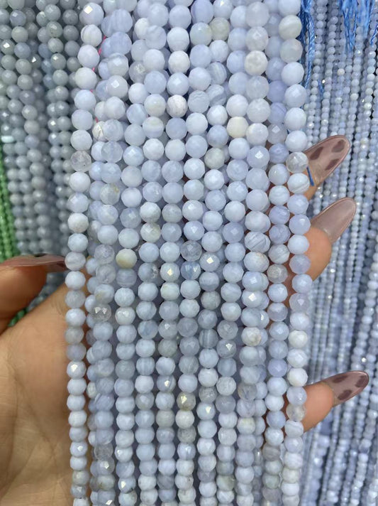 faceted blue chalcedony strand