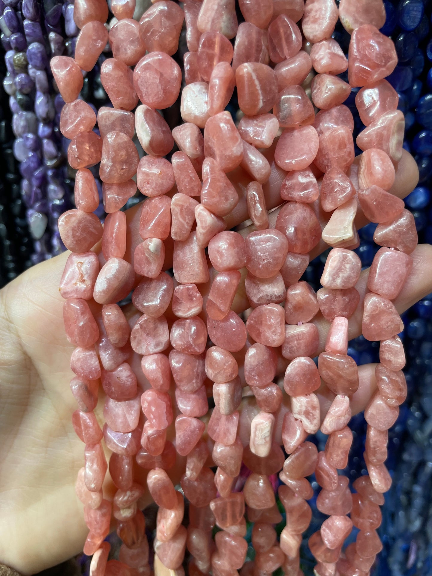 rhodochrosite freeform strand