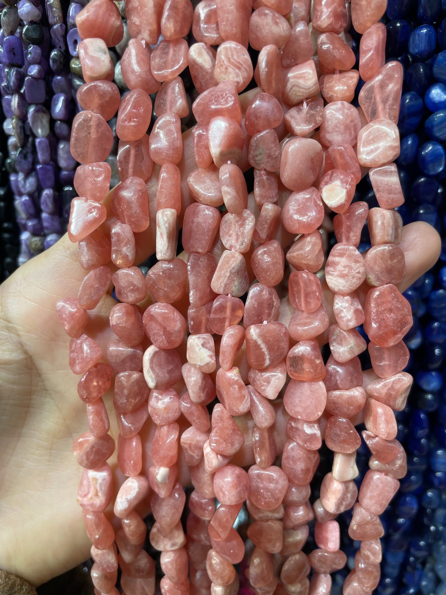 rhodochrosite freeform strand