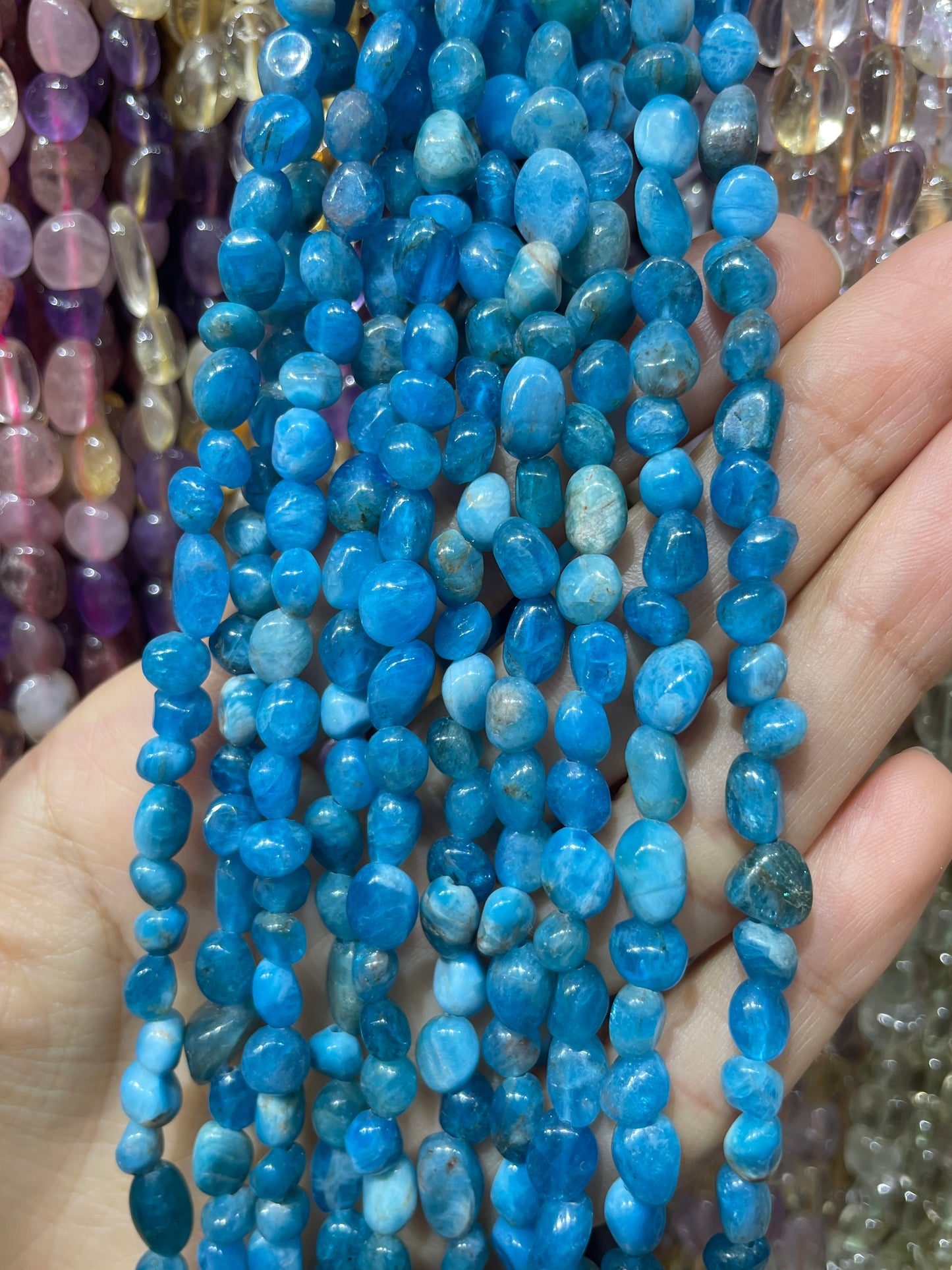 blue apatite freeform strand