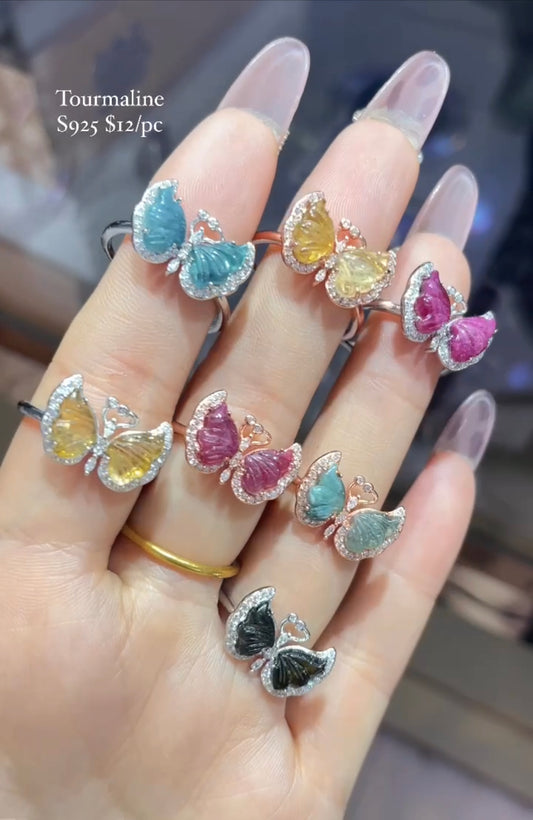s925 tourmaline butterfly ring