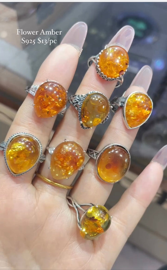 s925 flower amber ring