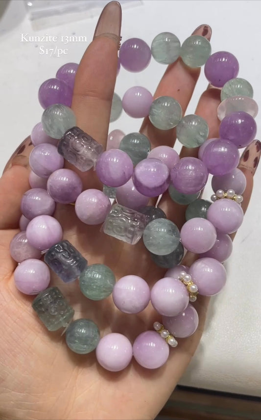 kunzite +fluorite DIY bracelet 13mm
