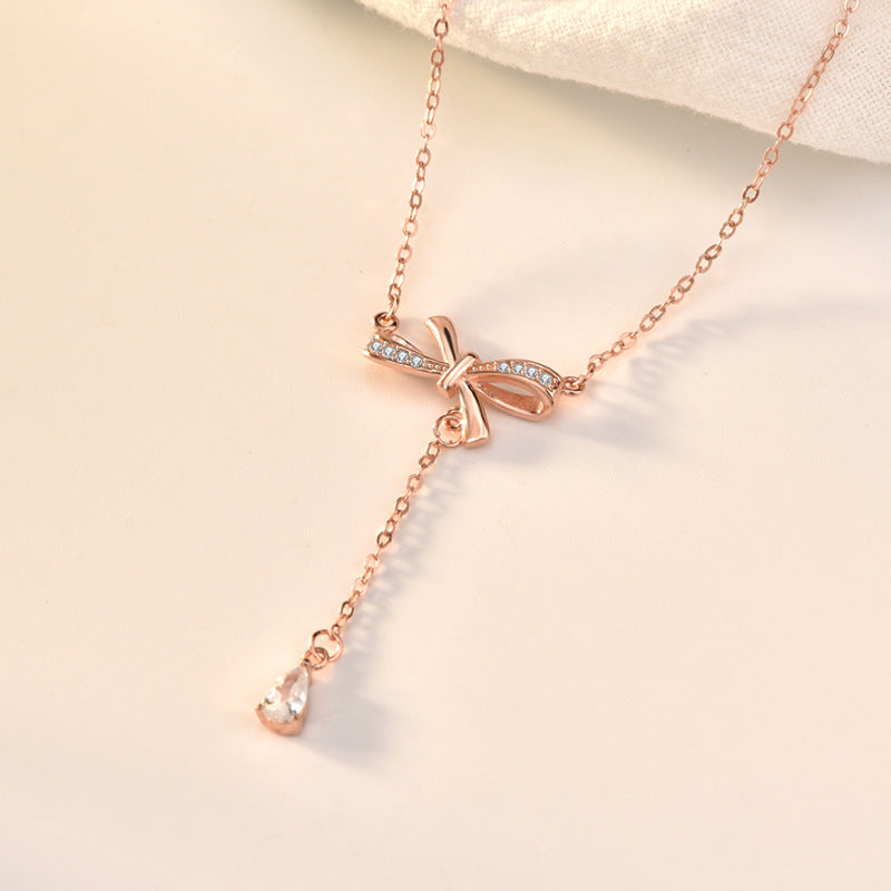 s925 sterling silver bow tassel necklace pendants
