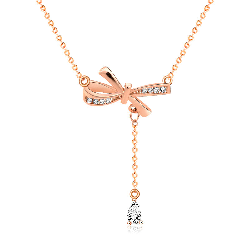 s925 sterling silver bow tassel necklace pendants