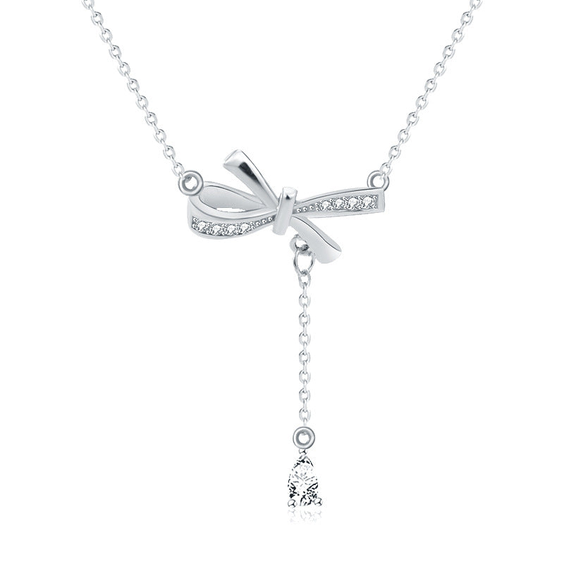 s925 sterling silver bow tassel necklace pendants