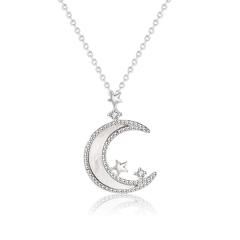 White shell S925 Sterling Silver Star and Moon Necklace