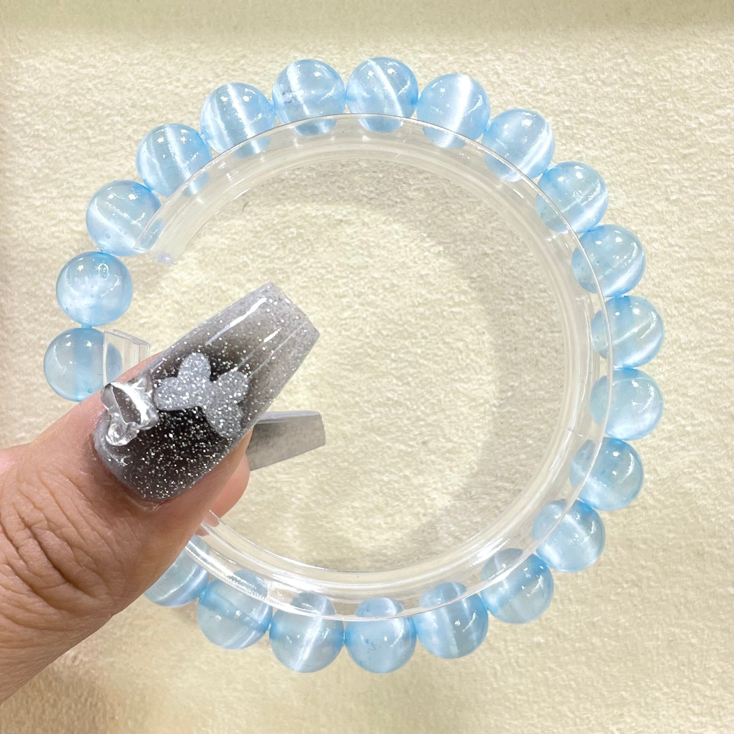 blue aura selenite bracelet 8mm