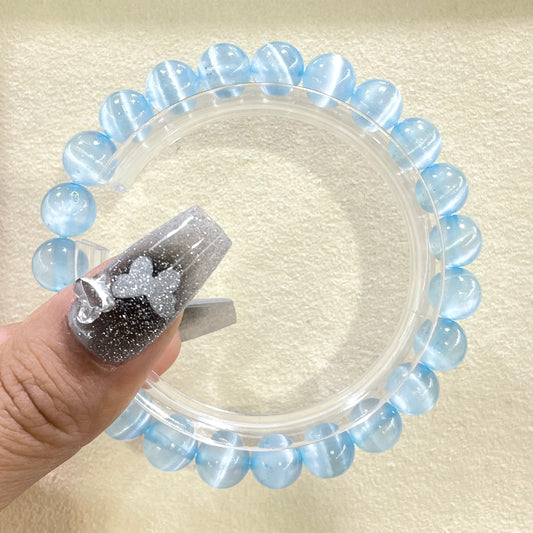 blue aura selenite bracelet 8mm