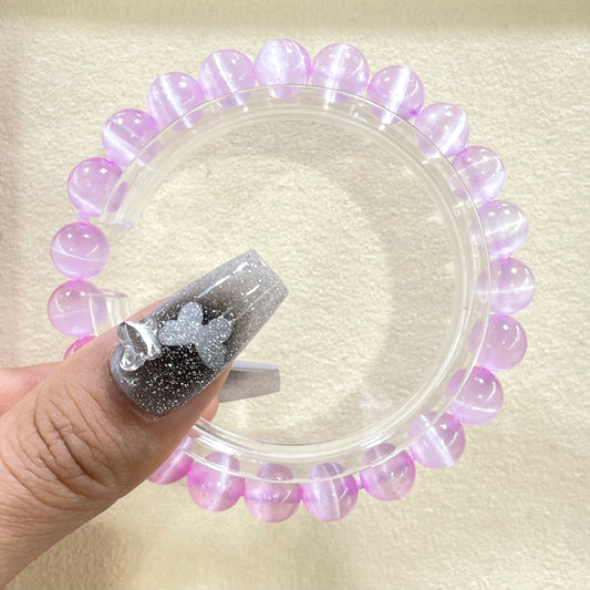 pink purple aura selenite bracelet 8mm