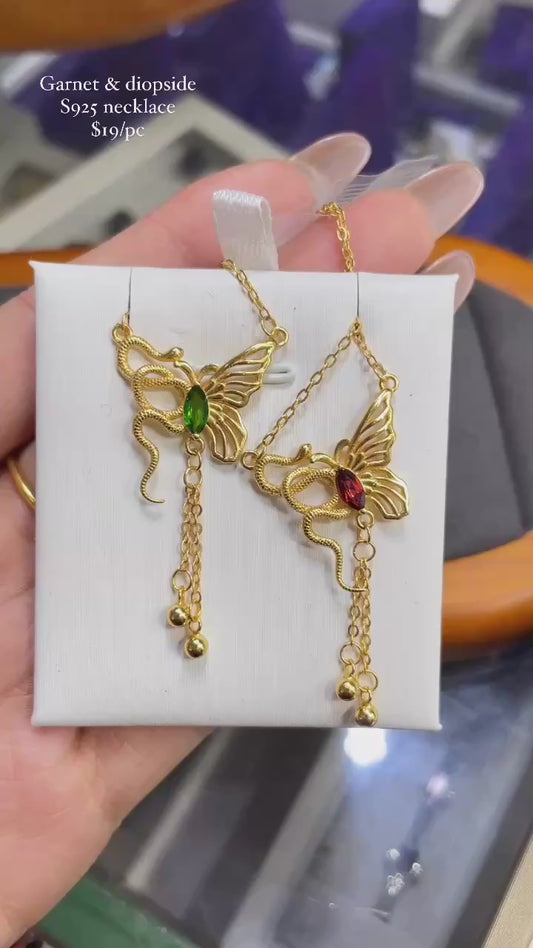 garnet & diopside butterfly s925 necklace