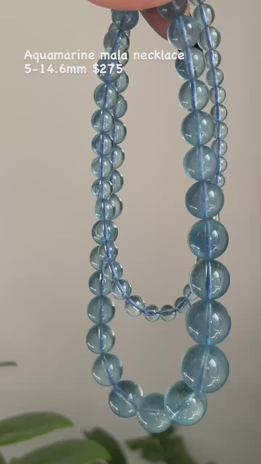 aquamarine mala necklace 5-14.6mm