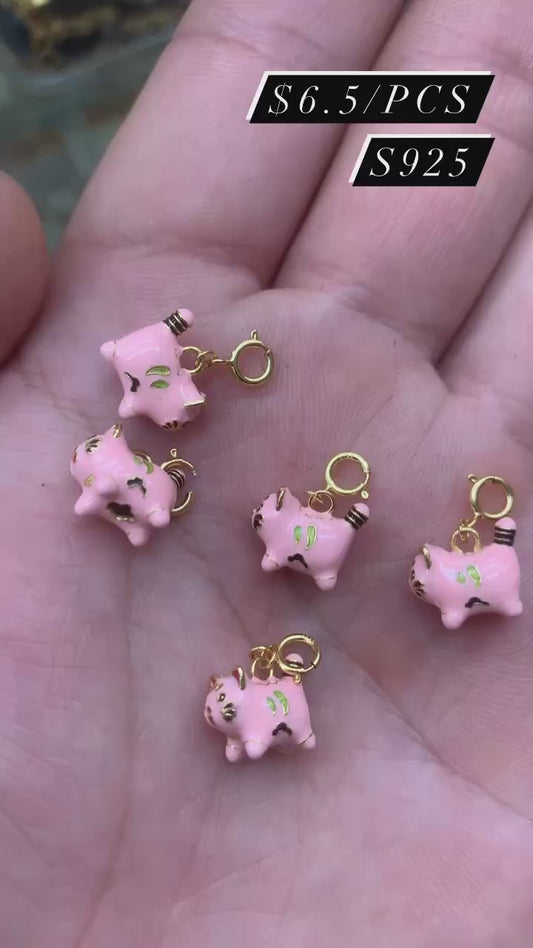 S925 pink cat charm