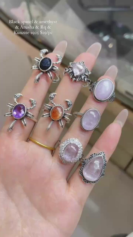 black spinel,amethyst,arusha,RQ,kunzite s925 ring