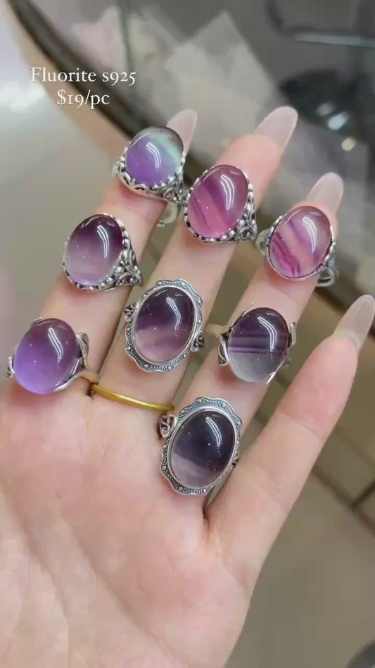 fluorite oval shape s925 ring