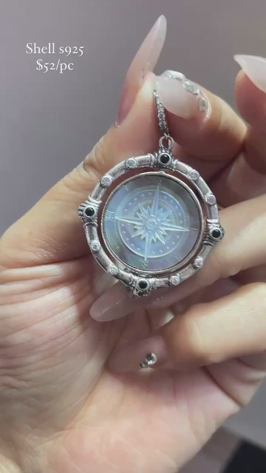 compass carving shell s925 pendant