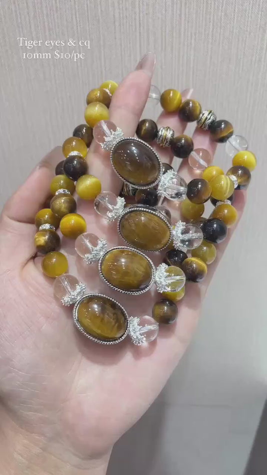 yellow tiger eye & clear quartz 10mm