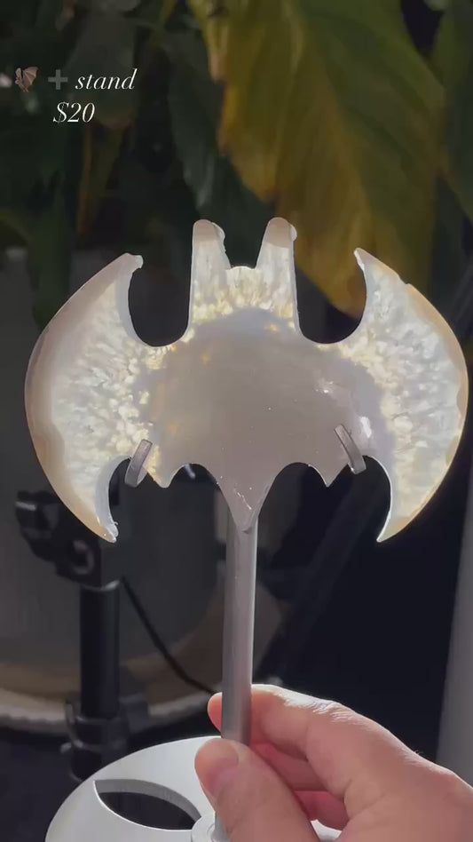 druzy agate bat carving with stand
