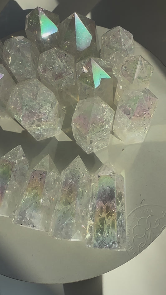 Aura crackle clear quartz points