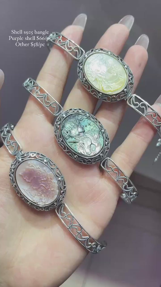 carving shell s925 bangle (purple cat carving $66/pcs,other $58/pcs)