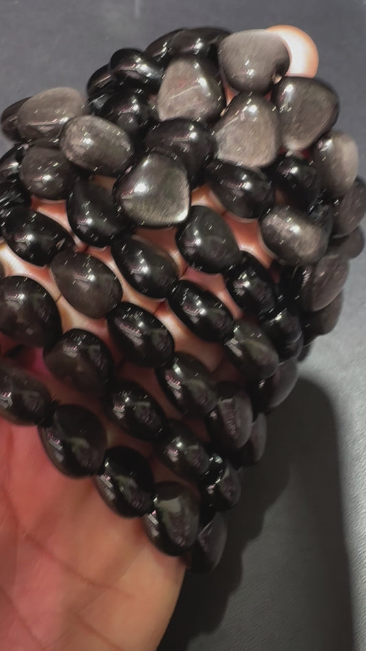 Silver obsidian hearts bracelets
