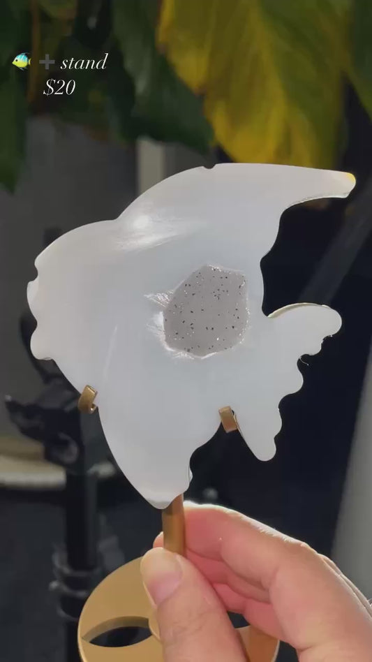 druzy agate fish carving with stand